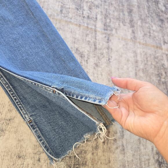 Madewell Jeans Womens 25 Blue Mid-Rise Stovepipe Straight Leg Raw Hem Stretch - Picture 8 of 11